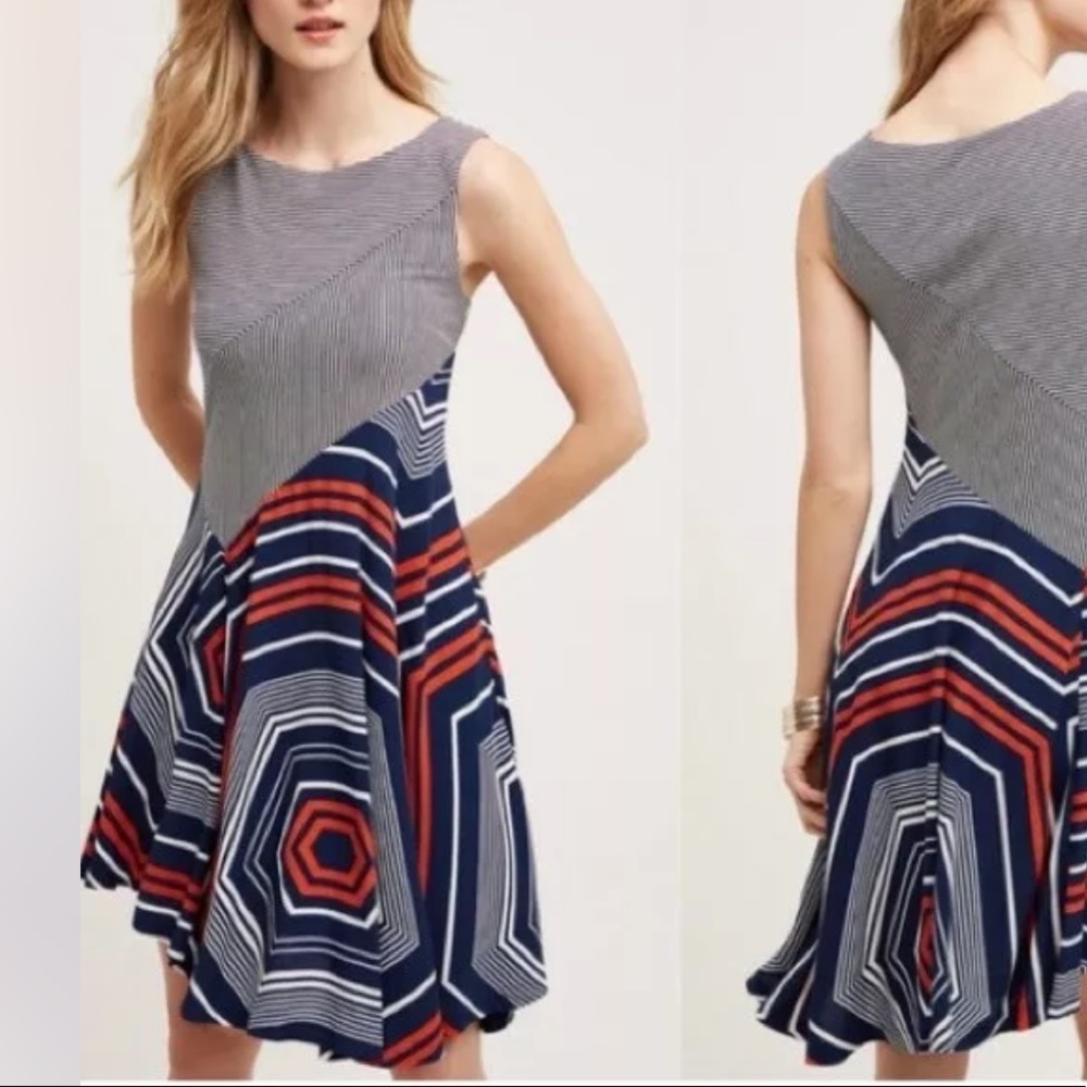 NWT Maeve Anthropologie Cameron striped geometric asymmetric hem size small blue